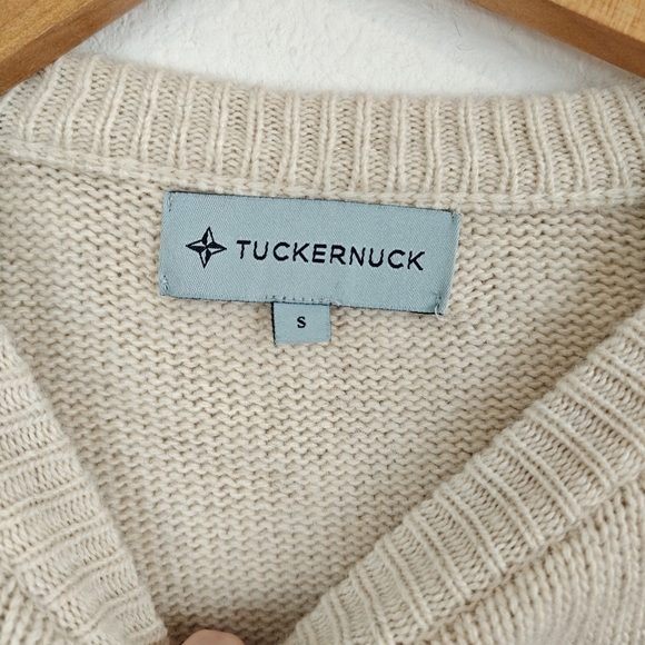 Tuckernuck Tan Stripe Bar Harbor Cotton Knit Crew Neck Pullover Sweater S *Stain - Picture 8 of 11